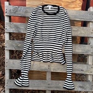 MaxMara Black and White Striped Long Sleeve Top